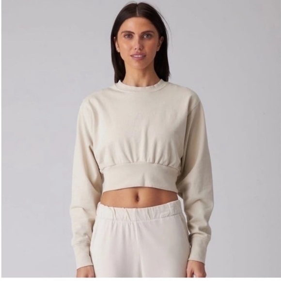 Talentless Dolman Crop Crewneck Pullover Sweatshirt Beige - Picture 1 of 14